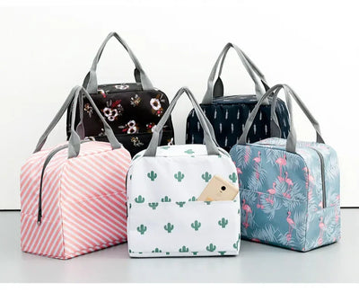 Functional Pattern Cooler Lunch Box Portable Insulated Canvas Lunch Bag Thermal Food Picnic Lunch Bags For Women Kids