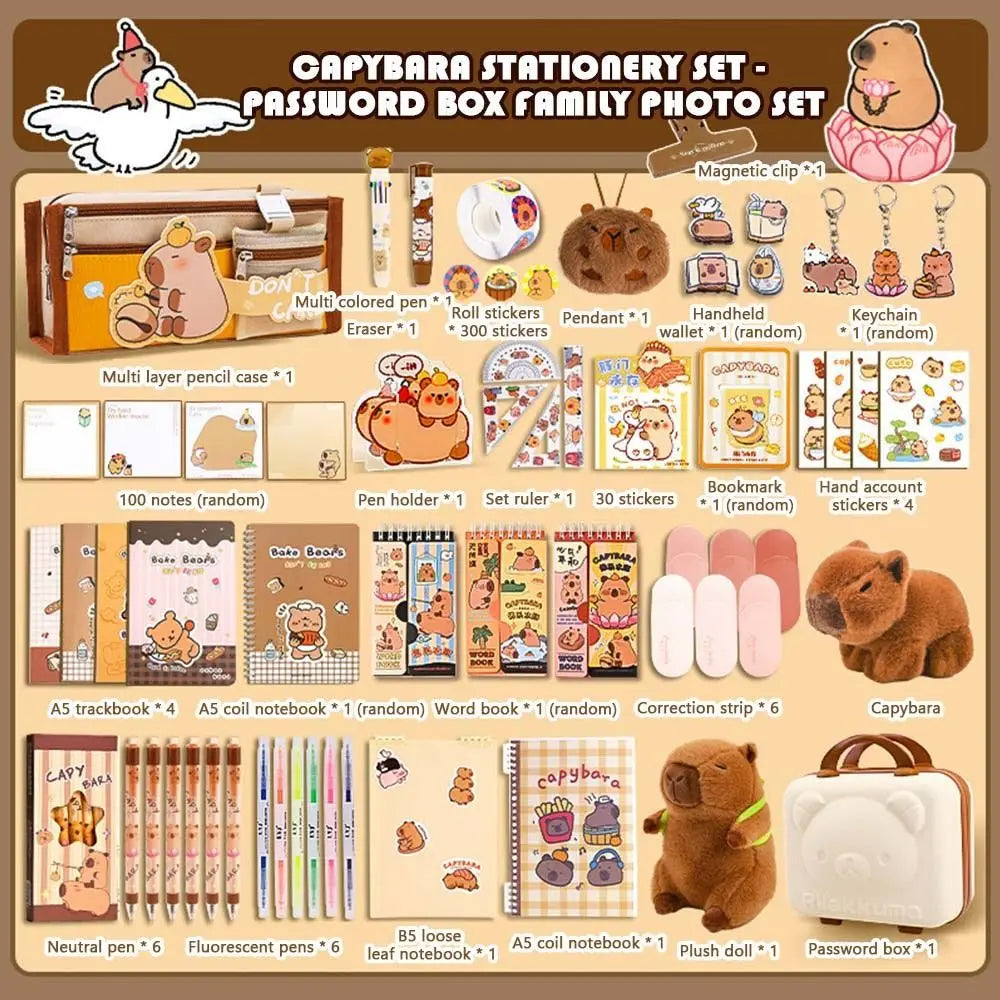 Large Capacity Gift Box Capybara Stationery Set Pencil Case Abundant Back-to-school Gift Kit Cute School Supplies for Students