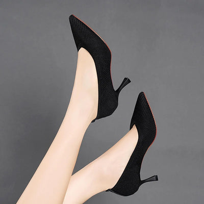 2022 Pointed Toe Single Shoes High Heels Simple Solid Color Knitting Woman Shoes Spring Autumn Latex Insole