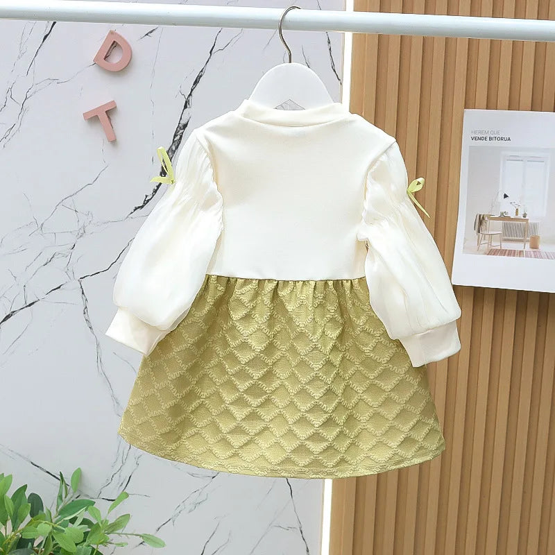 1 2 3 4 5 Years Baby Girls Princess Dress Spring Autumn Patchwork Fake Two Pieces Long Sleeve Dress For Girls Sweet Party Dress
