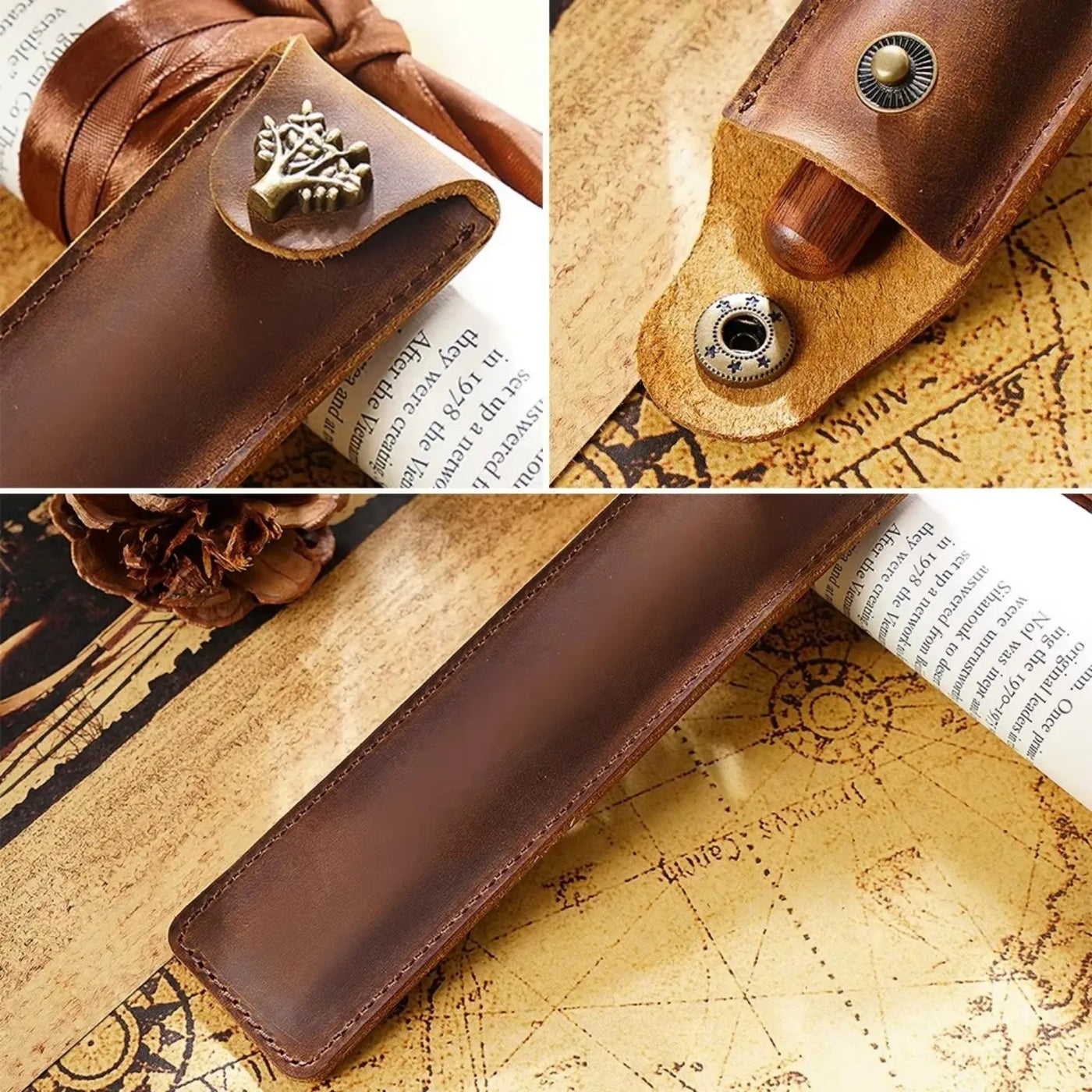 Genuine Leather Pen Case Cowhide Stationery Pencil Holder Bag Pen Pouch for Travel Notebook Journal Pen Cover