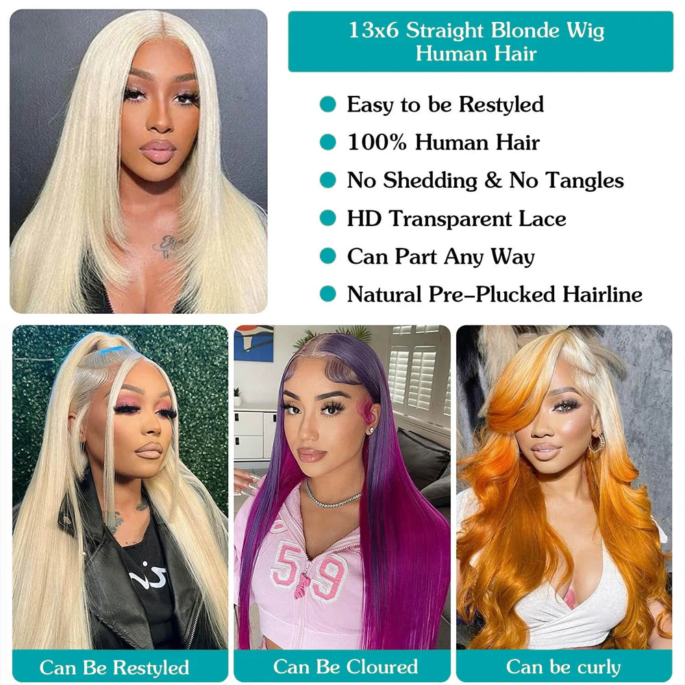 13x4 13x6 HD Transparent Full Lace Frontal Wigs 613 Blonde Colored Straight Human Hair Wig Lace Front Wigs For Women 46 Inches