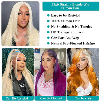 13x4 13x6 HD Transparent Full Lace Frontal Wigs 613 Blonde Colored Straight Human Hair Wig Lace Front Wigs For Women 46 Inches