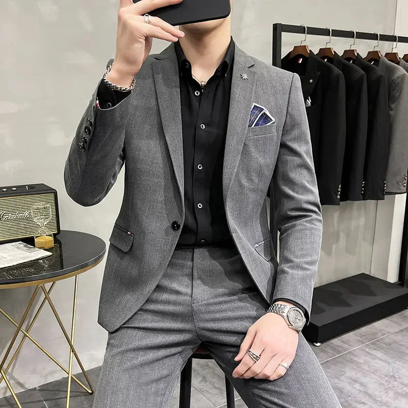 High-Quality Two-Piece Groom Wedding Suit Business Casual Banquet Costume for Men Luxury Ensemble with Trousers
