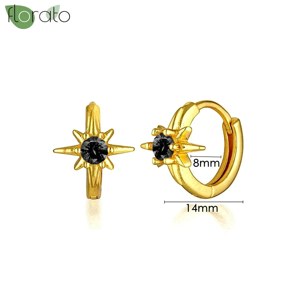 925 Sterling Silver Needle Fashion Round Pendant Small Earrings Luxury Gold Hoop Earrings for Women Premium Black Jewelry Gifts