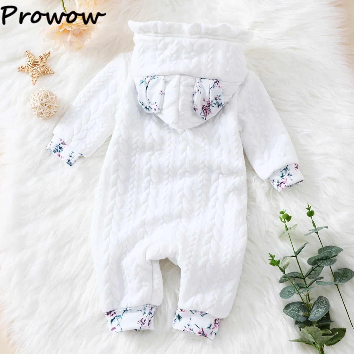 Prowow Cartoon Fox Baby Winter Clothes Romper Jumpsuit For Newborns Zipper Cute Ears Hooded Thicken Infant Overalls For Children