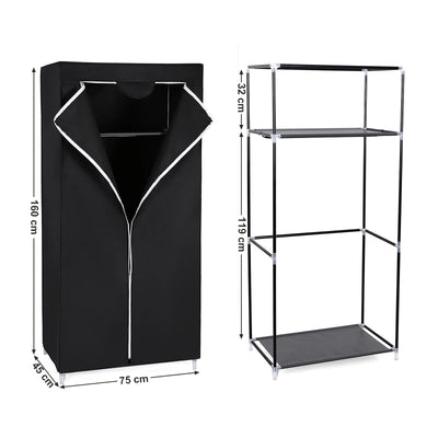 Fabric Wardrobe, Foldable Closet with Hanging Rail, Single Clothes Rack, Storage Organiser