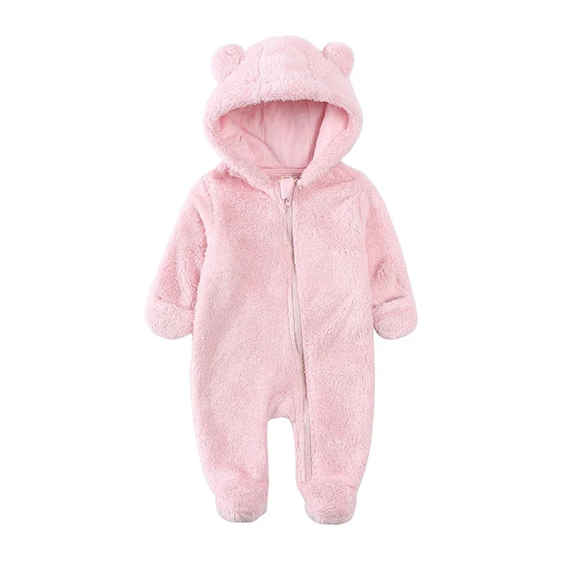 2025 Baby Winter Thick Romper Cotton Warm Long Sleeve Girl Jumpsuit Clothes 0-24M Newborn Boy Bear Fleece Hooded Pyjamas