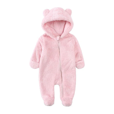 2025 Baby Winter Thick Romper Cotton Warm Long Sleeve Girl Jumpsuit Clothes 0-24M Newborn Boy Bear Fleece Hooded Pyjamas