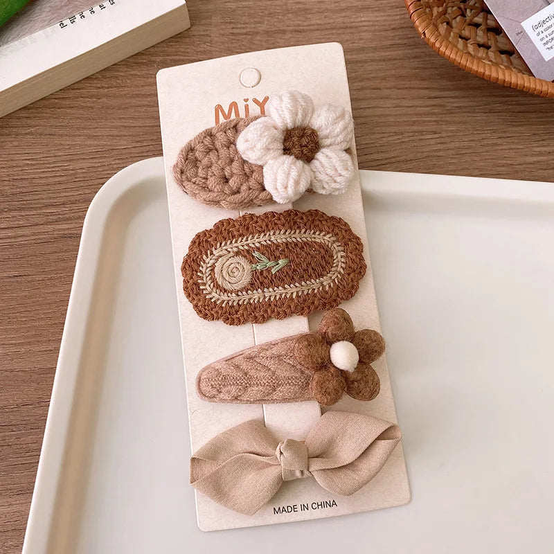 Korea Fashion Coffee Warm Color Basic Snap Baby Hair Drop Clips Wool Knit Hair Clamp Pins Hairpins Kid Girls Cotton BB Barrettes