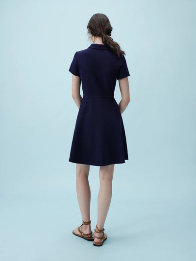 ZIQIAO 2025 Summer Women's Polo Mini Dress - Waist-Defining Silhouette & Breathable Textured Fabric Casual Dresses 25ZQ92190