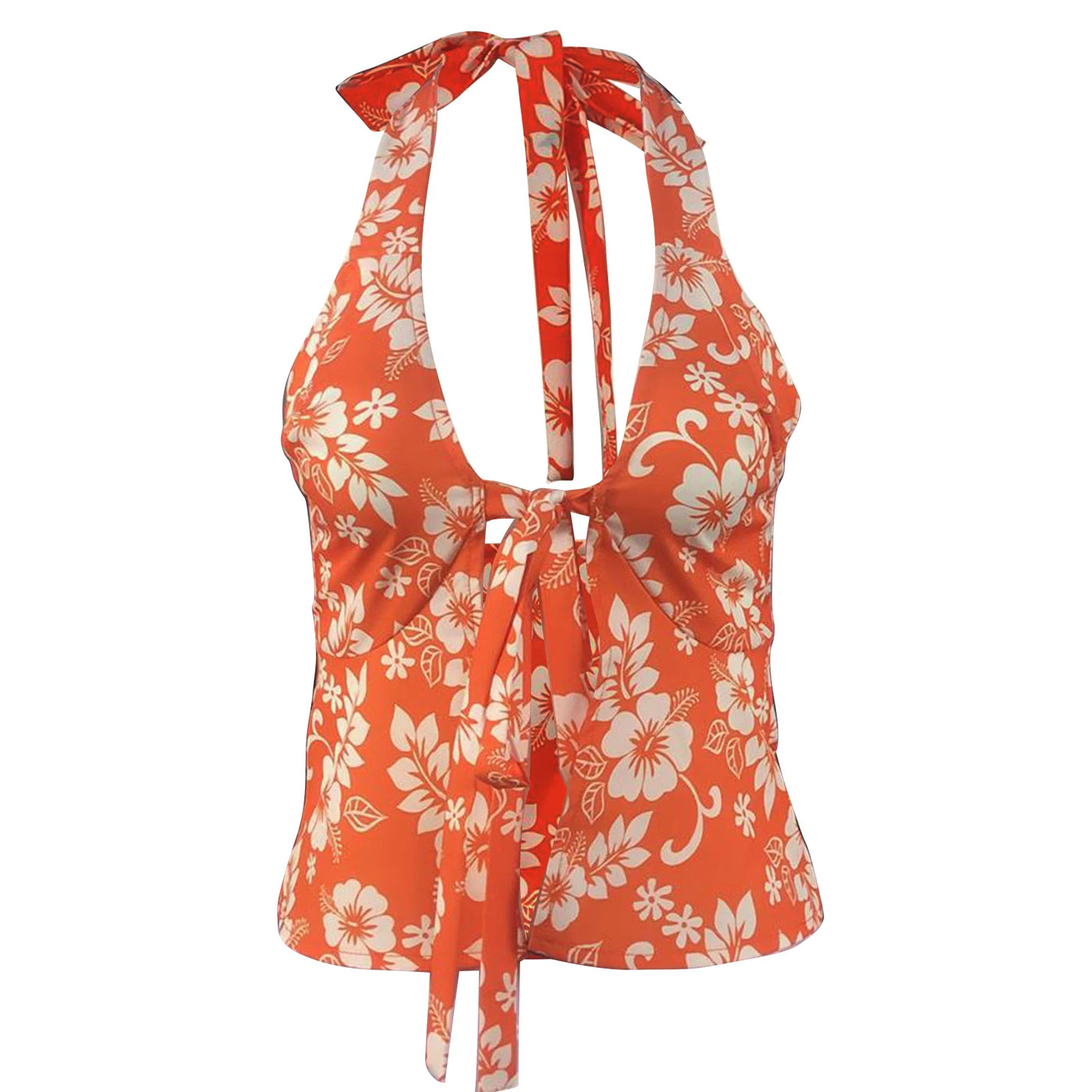 Chic Tied Halter Deep V-Neck Crop Top