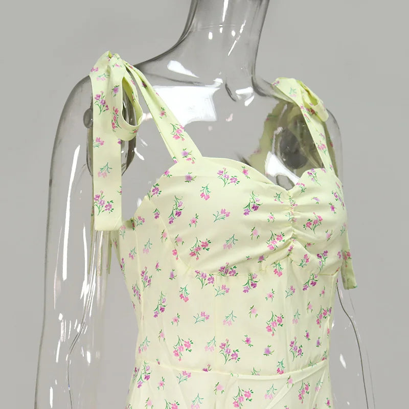Josiaoprah Holiday floral dress lace up women's summer sundress A-line Spaghetti Strap dress Prairie chic ladies vestidos