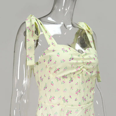 Josiaoprah Holiday floral dress lace up women's summer sundress A-line Spaghetti Strap dress Prairie chic ladies vestidos