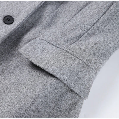 Woolen Burgundy Long Blazer Coat Women Single Breasted Notched Loose Long Sleeve Shoulder Pads Thicken Suit Jacket Female Office