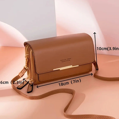 Women's Fashionable Square Cell Phone And Coin Shoulder Bag, Double Zipper Multi-compartment Women's Small Square Bag with Card Slots And Detachable Adjustable Shoulder Strap, Korean Style Fashionable PU Crossbody Bag Wallet