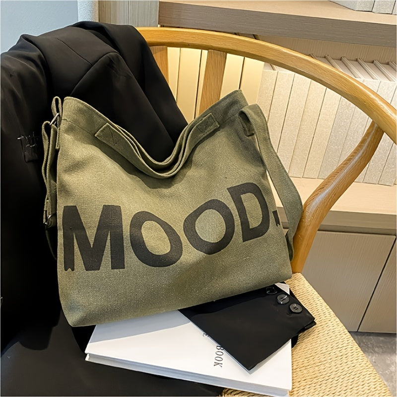 Large-capacity Ins Korean Student Letter Canvas Tote Bag, Simple And Versatile One-shoulder Crossbody