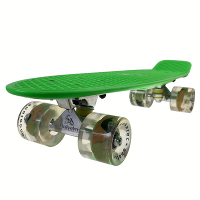 Beginner-Friendly Skateboard with Lightweight PP Material, Smooth Carbon Steel Bearings, 220.46LB Load Capacity – Perfect for Learning to Skate, Black Deck with Yellow Accents, Transparent Wheels for Easy Visibility