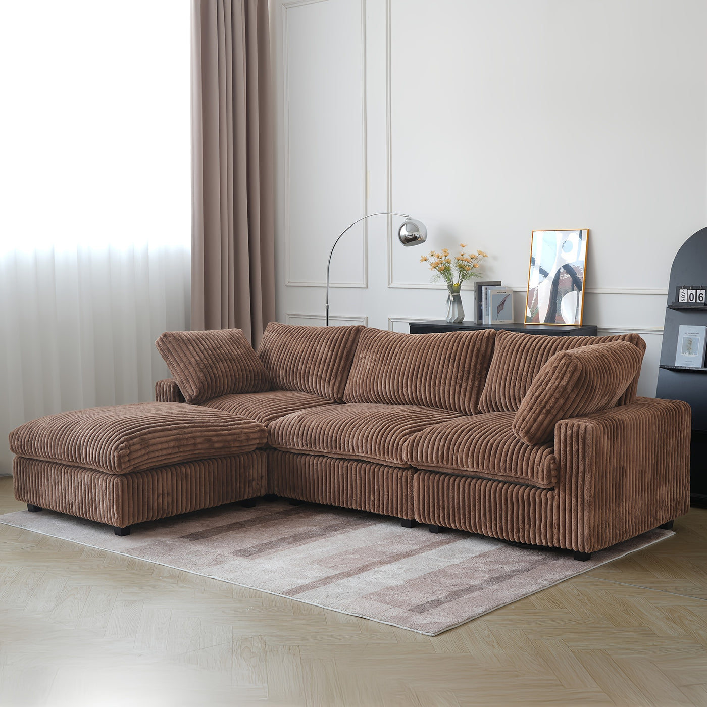 Extra Large 118" Modern Modular Sectional Sofa - L-Shaped Sectional with Chaise Lounge, Plush Cushions & Washable/Replaceable Cover - Modular Sofa with Chaise Convertible, Spacious Living Room Couch for Apartments, Houses - E