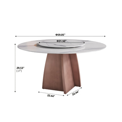 Dining Table for 6 - Sintered Stone Round Dining Table(Chairs Not Included), Modern Marble Dining Table, Glossy White Stone Tabletop, Circle Dining Table for Dining Room, Table Only