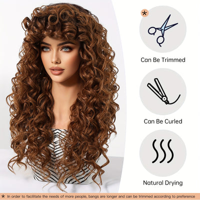 Afro Curly/Kinky Synthetic Wig with Brown Bangs