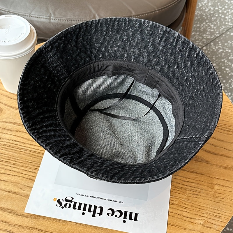 1pc - Korean Style Embroidered Bow Fisherman Hat for Spring And Summer Outings, Sun Protection, Denim Bucket Hat for Women, Casual And Versatile, Makes The Face Look Smaller.