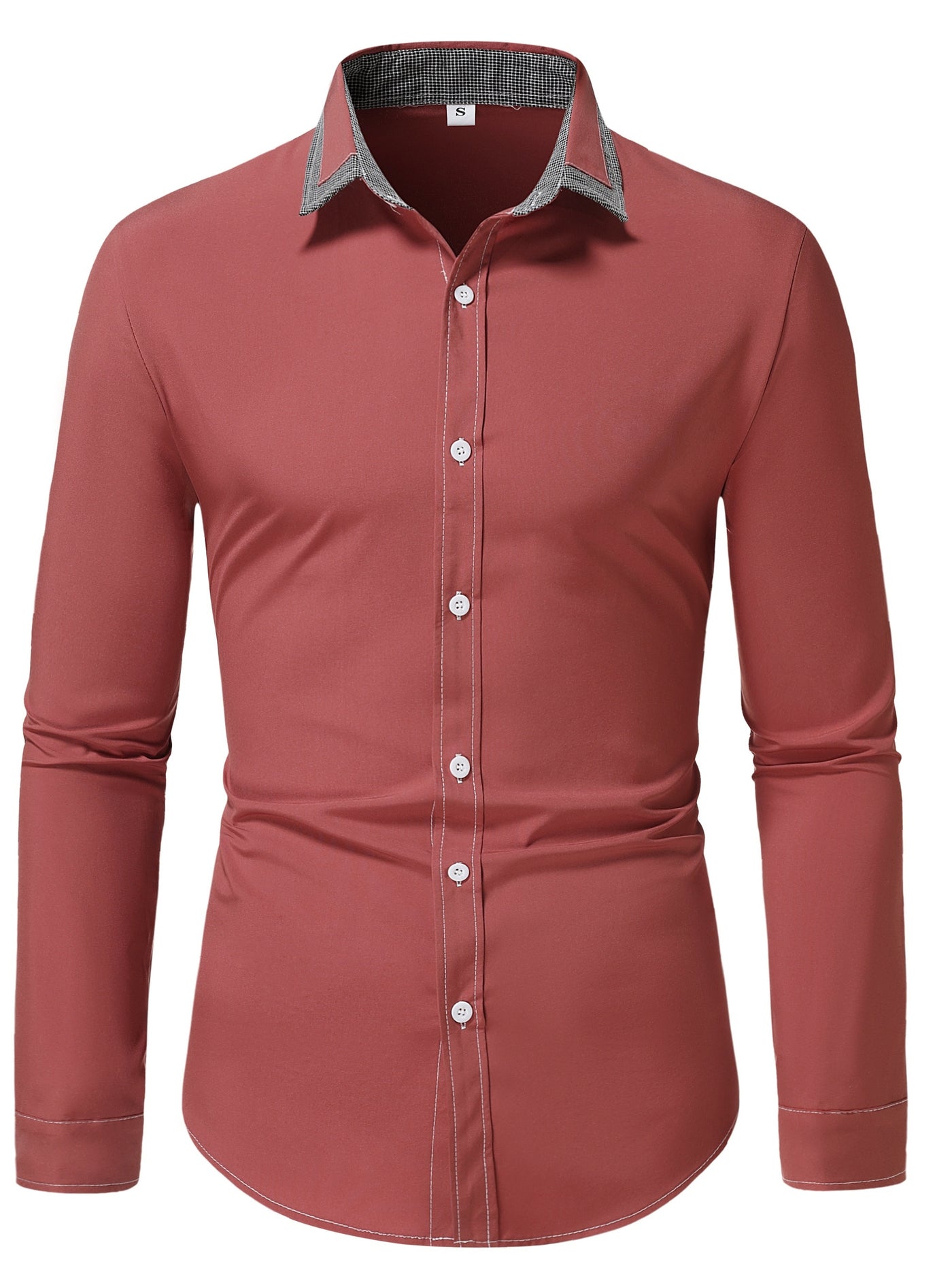 Men'S Color-Blocked Checkered Casual Long-Sleeve Shirt