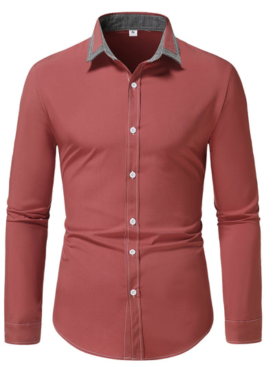 Men'S Color-Blocked Checkered Casual Long-Sleeve Shirt