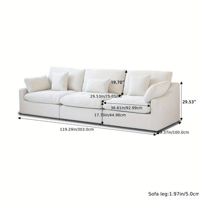 Modern 3-Seater Sectional Sofa with Removable Washable Linen Fabric & Adjustable Backrest Pillows - Black Slope Armrest Design, Chaise Lounge Compatible, Frame - Convertible Sleeper Sofa for Small Apartments & Living Rooms, B