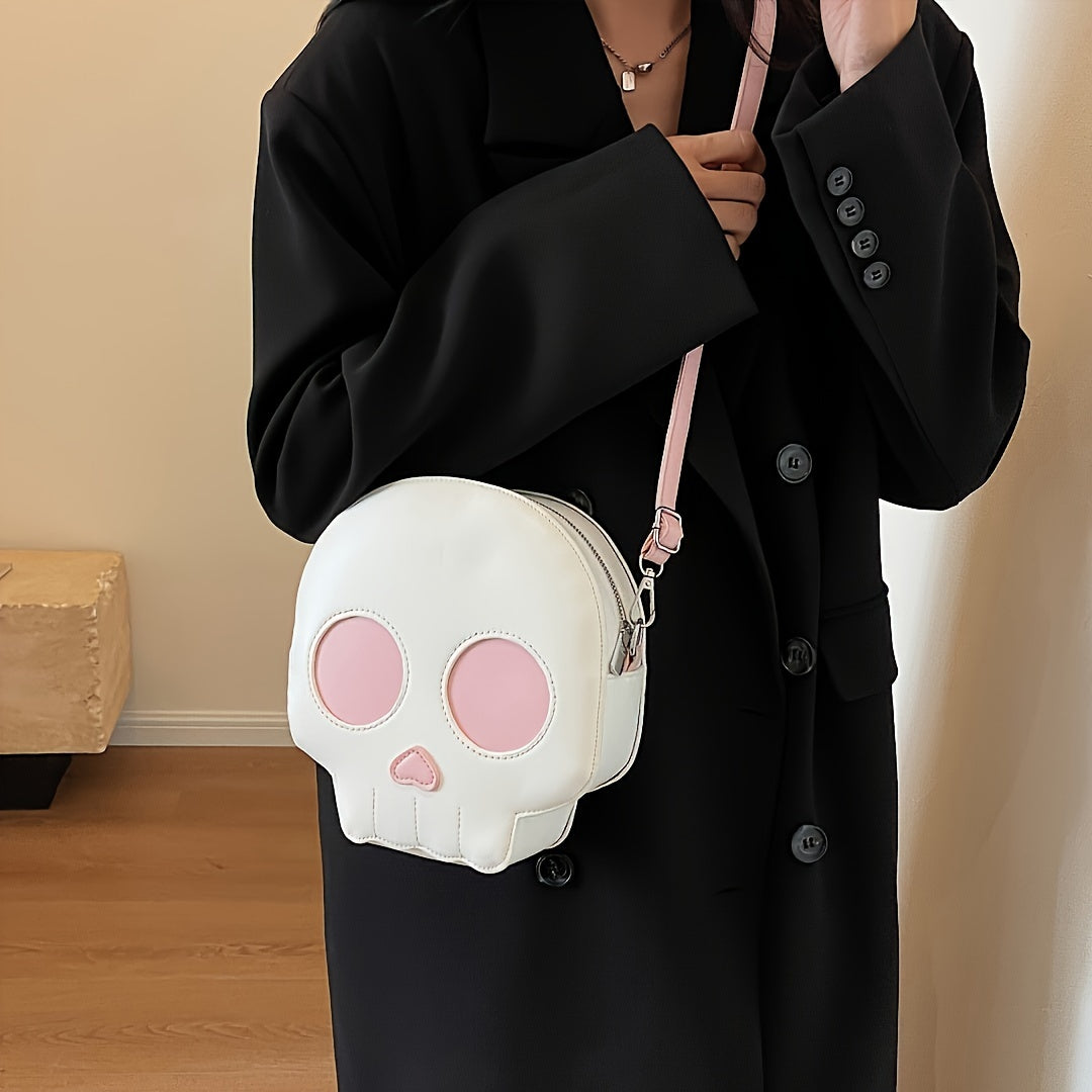 Cross body bag Korean version niche trend funny ghost skull cross body shoulder bag soft PU mobile phone small body bag Halloween Gothic dark cross body bag carry small bag zero wallet mobile phone bag