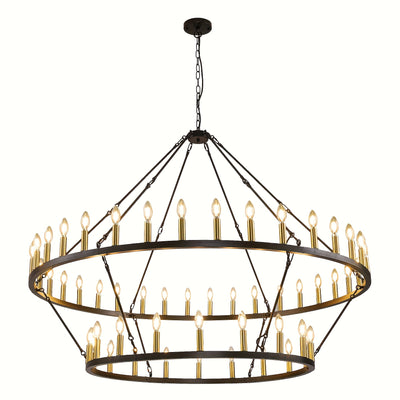 Modern Farmhouse Chandelier 2 Tier Round Wheel Chandelier Large High Ceiling Light.