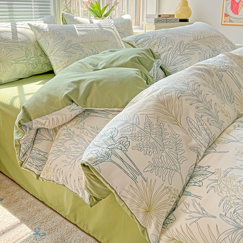 3pcs Korean Style Duvet Cover Set, New American Floral Duvet Cover Set with 1 Single Duvet Cover + 2 Pillowcases, Comfortable and Breathable, Machine Washable, Non-Fading and Deforming, Suitable for All Seasons, Light Beige-F
