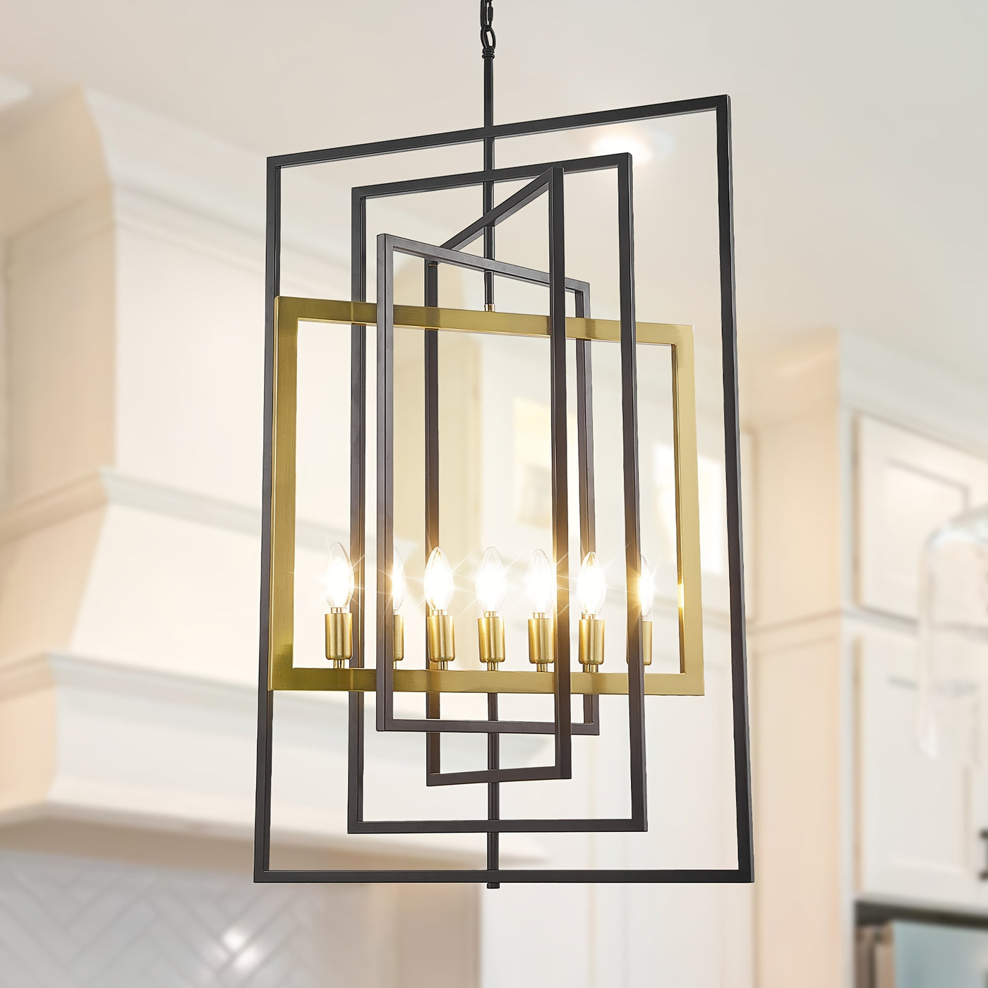 Modern 7 Light Chandelier, 23 Inch Swivel Rectangular Pendant Light Rustic Industrial Farmhouse Foyer Lighting Fixture For High Ceilings For Kitchen Island, Stairs, Entryway
