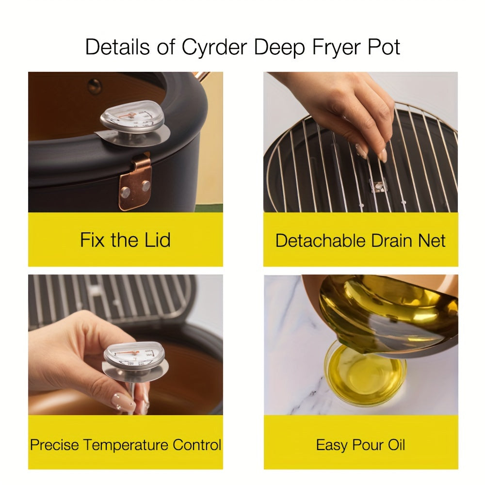 Deep Fryer Pot, 4.3L/11 Inch Japanese Tempura Frying Pot with Fahrenheit Thermometer, Nonstick Carbon Steel Oil Fryer, for Tempura/Frech/Fish/Chicken Fries, Easy Clean, Green