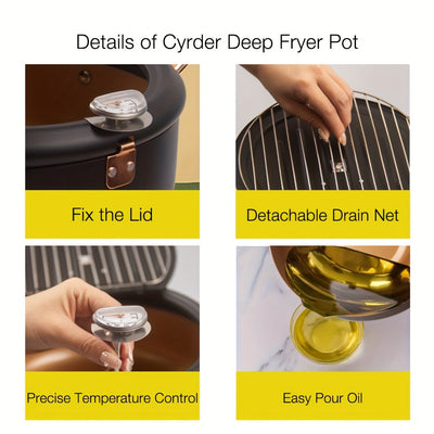 Deep Fryer Pot, 4.3L/11 Inch Japanese Tempura Frying Pot with Fahrenheit Thermometer, Nonstick Carbon Steel Oil Fryer, for Tempura/Frech/Fish/Chicken Fries, Easy Clean, Green