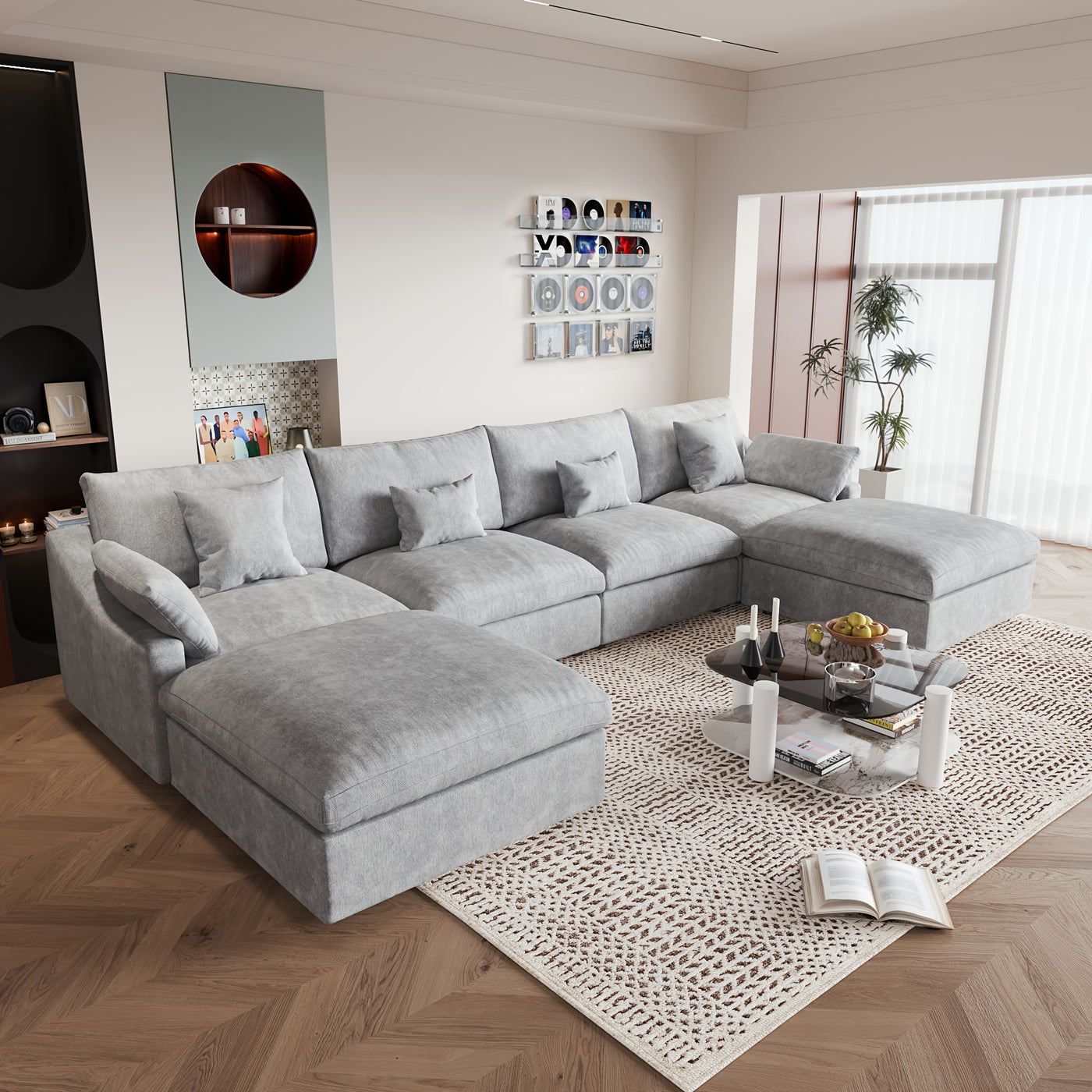 Extra Large Modular Sectional Sofa - 155.9" U-Shaped Couch with Chaise Ottomans, Modular Design, Removable Washable Sofa Covers, Plush Cushions - Modern Living Room Furniture for Large Spaces, Apartments, Homes - Easy Assembl