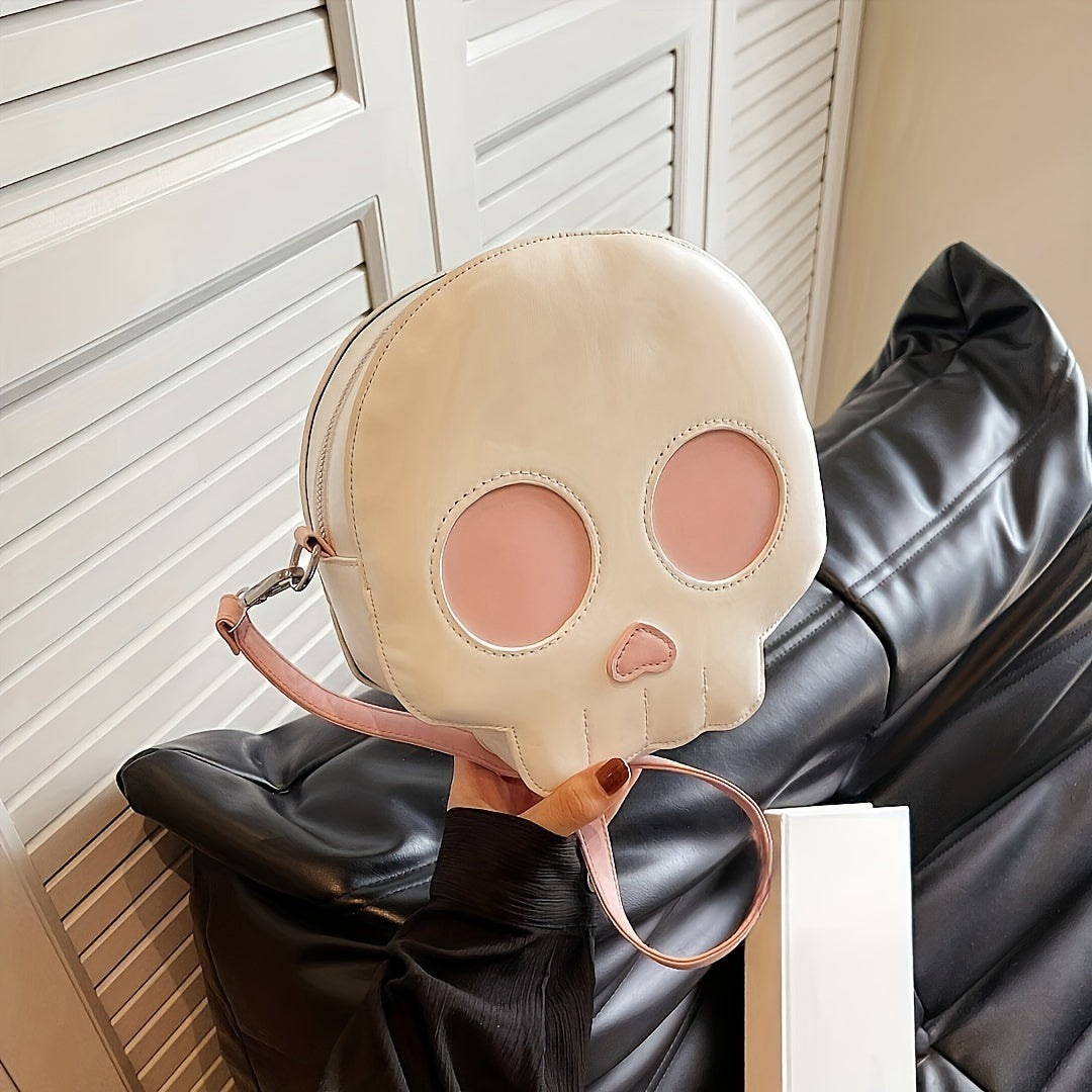 Cross body bag Korean version niche trend funny ghost skull cross body shoulder bag soft PU mobile phone small body bag Halloween Gothic dark cross body bag carry small bag zero wallet mobile phone bag