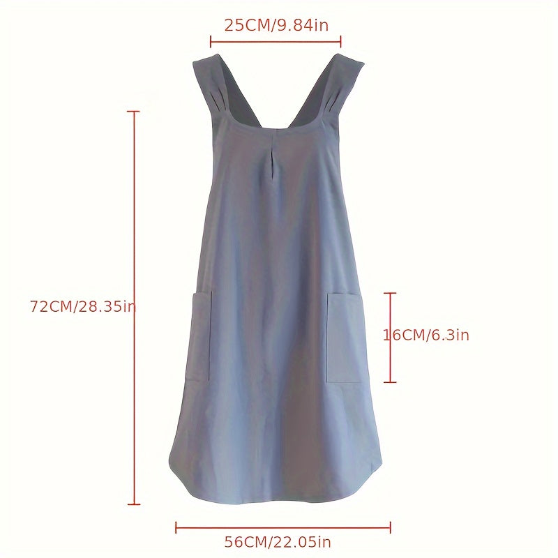 1pc Apron, Korean Retro Countryside Apron, Double Shoulder Strapless Women's Apron With Two Pockets, Great Unisex Apron For Work Clothes, For Comfortable Home Covering, Kitchen Supplies