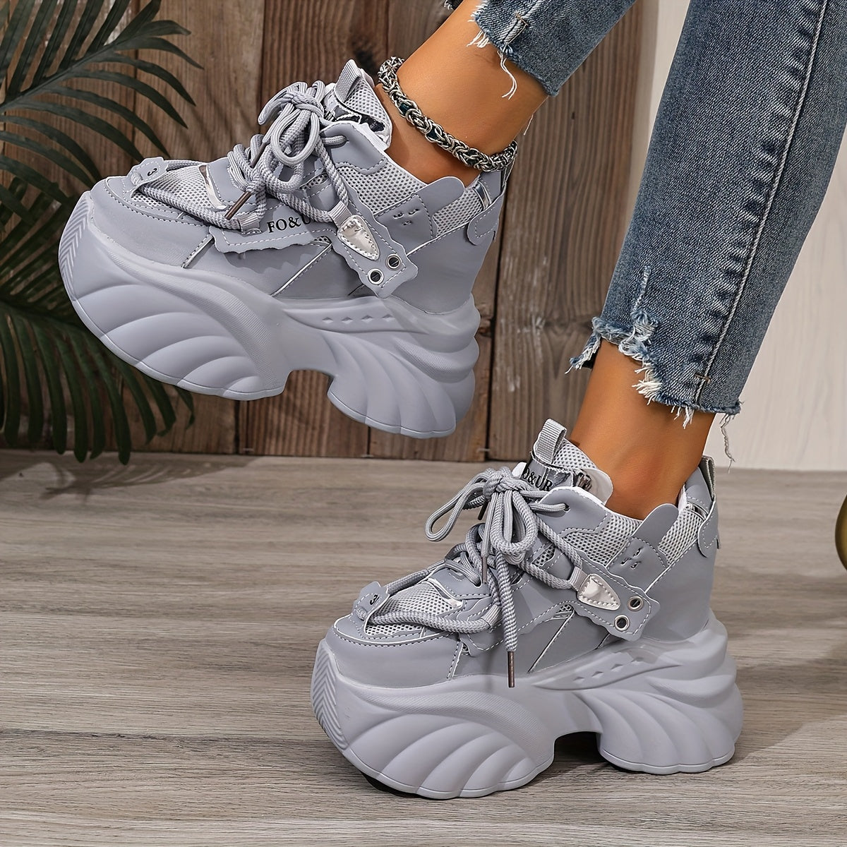 Women'S Chunky Platform Sneakers - Lightweight Low-Top Lace-Up Shoes with Thick Cushioned Sole, Breathable Fabric & Synthetic Cover Upper, All-Season Comfort for Casual & Formal Outfits, Chunky Shoes, Casual Footwear, Durable