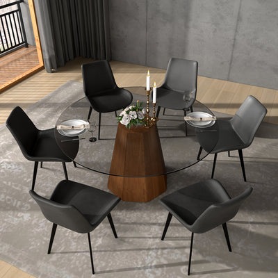 Glass Round Dining Table For 6-8, Modern Dining Table 59" Dining Room Table Round Black Glass Top With Solid Base For Kitchen