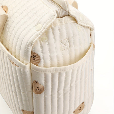 Large Capacity Handheld Parent Bag for Mothers with Baby Bottles and Diapers, Korean Version Embroidered Bear Maternity Bag