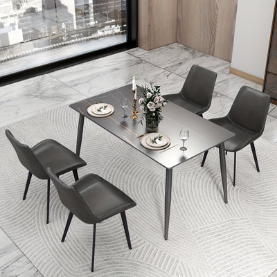 Modern White Sintered Stone Dining Table with Solid Carbon Steel Legs - Space-Saving Rectangular Table for Small Spaces, Easy Assembly, Scratch & Heat Resistant, 200lb Weight Capacity, Marble-Like Surface, Ideal for Apartment