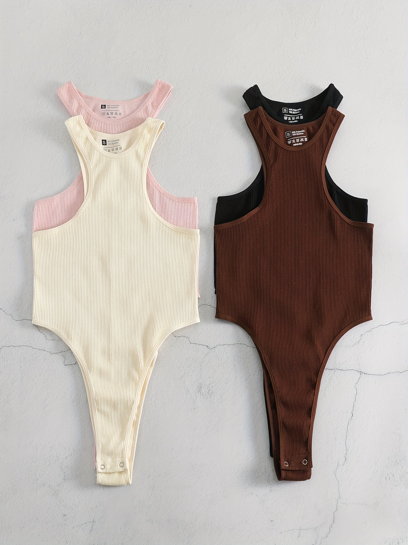 4pcs Seamless Women's Bodysuit Off-the-shoulder Slim Fit Yoga Ribbed Sports Casual Sleeveless Jumpsuit Romper Women's Activewear