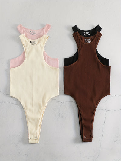 4pcs Seamless Women's Bodysuit Off-the-shoulder Slim Fit Yoga Ribbed Sports Casual Sleeveless Jumpsuit Romper Women's Activewear