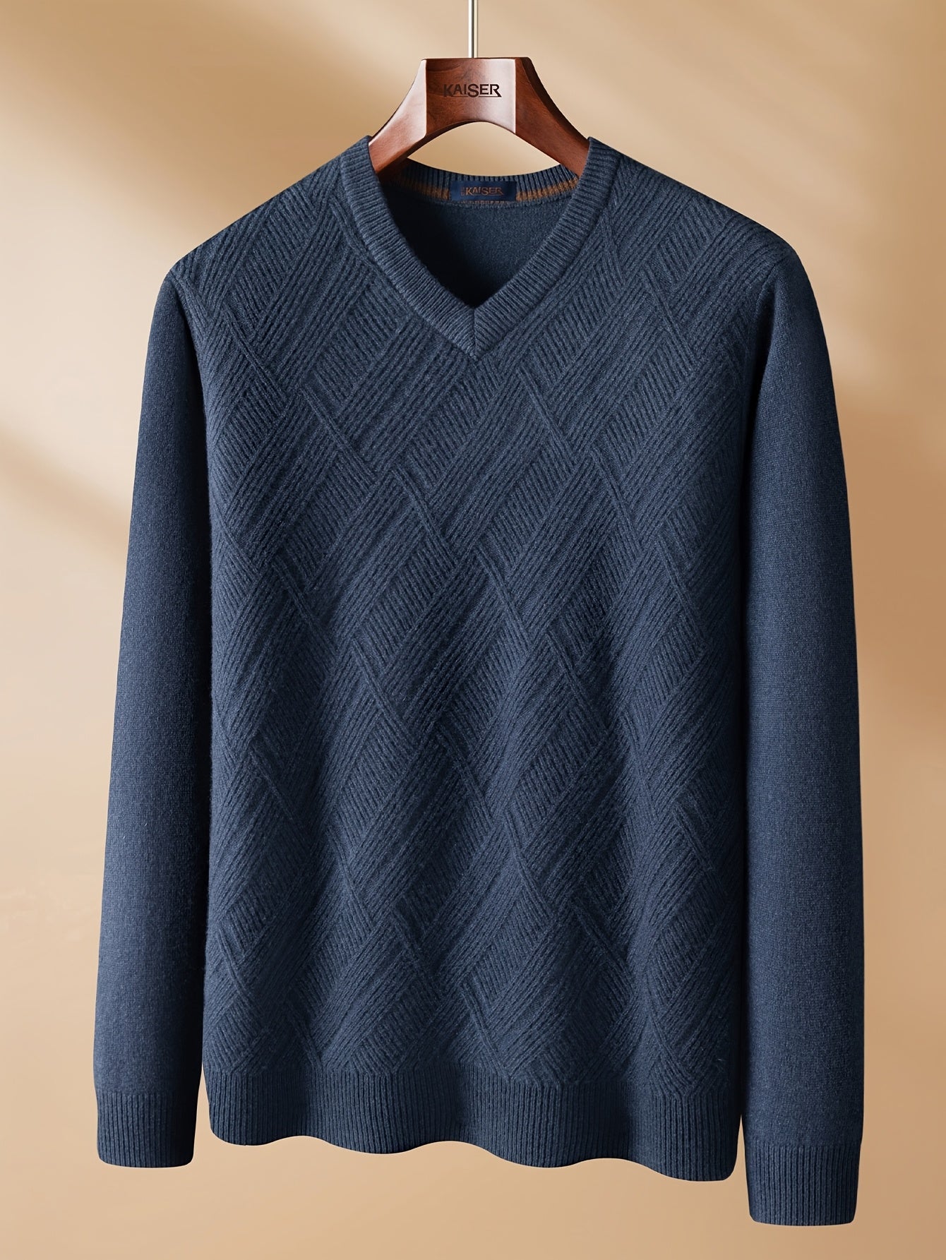 KAISER Men's Cozy Wool V-Neck Sweater - Casual Striped Long Sleeve Pullover for Fall/Winter, Soft & Warm, Korean And Japanese Targeted, Fashion