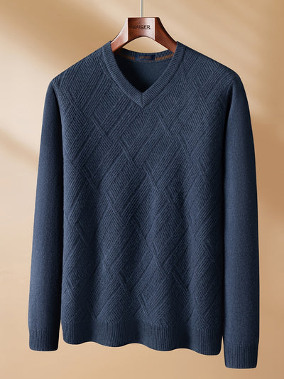 KAISER Men's Cozy Wool V-Neck Sweater - Casual Striped Long Sleeve Pullover for Fall/Winter, Soft & Warm, Korean And Japanese Targeted, Fashion