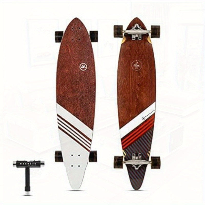 40" Pintail Cruiser Longboard Skateboard - Hard Maple Core Deck with Red/White/Black Design, 4 Black Wheels & Trucks, Smooth Riding for Commuting, Cruising, Carving - Adult & Teen Skateboard, Skateboarding Accessories, Cruisi