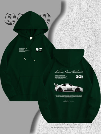 Men's Light Blue Racing Car Graphic Hooded Sweatshirt - Casual Long Sleeve Pullover with Speed & Speed Limit Print, Soft Hood, Machine Washable, Automotive Enthusiast Apparel