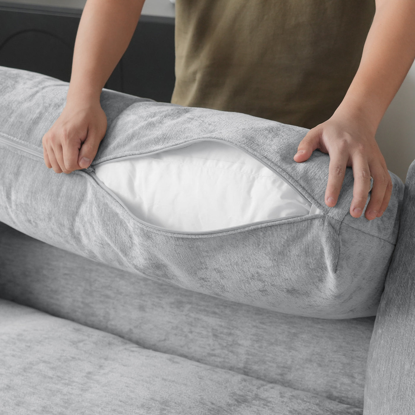 Modern U-Shaped Modular Sectional Sofa with Ottomans - Convertible L-Shaped or Straight Configurations, Washable Removable Cushions & Slipcovers, Plush Foam-Filled Cloud Design, Beige/Black Fabric Sofa for Large Living Rooms,