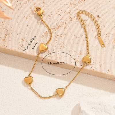 A Golden Stainless Steel Jewelry, 18K Gold-plated Heart-shaped Bracelet, Ins, French Bohemian, Korean, Fashionable, Casual, Simple, Trendy, Versatile, Ladies' Daily Commuting, Street Gatherings, Holiday Party Wear